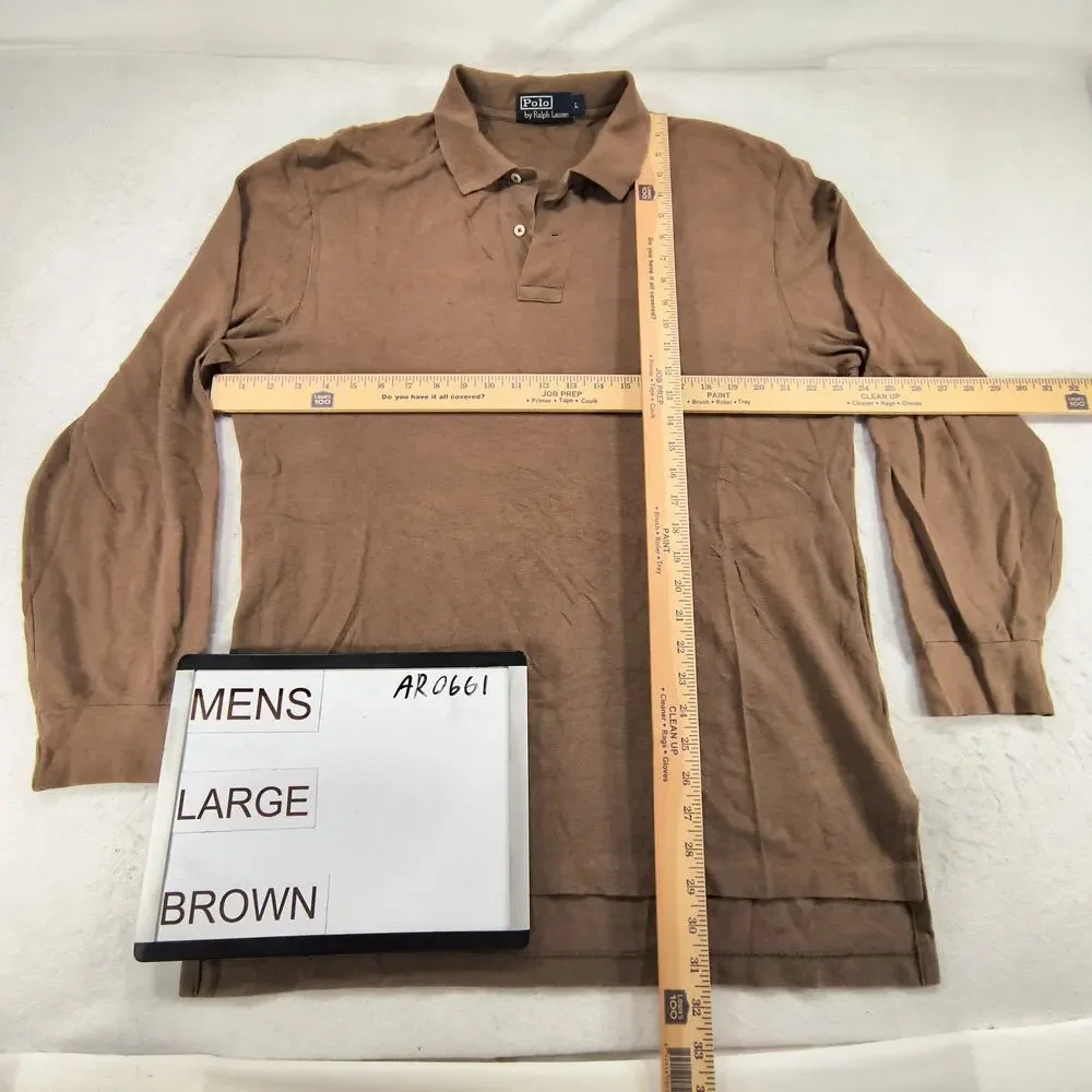 Polo by Ralph Lauren Collared Casual Long Sleeve Polo Shirt Mens Size L Brown